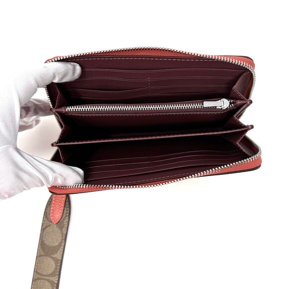 Coach Long Zip Around Wallet With Signature Canvas in Tangerine Leather CK427 - Picture 4 of 8